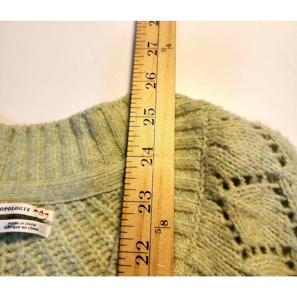 By Anthropologie Green Long Sleeve Pointelle V-Neck Pullover Sweater Size XS - Picture 6 of 9